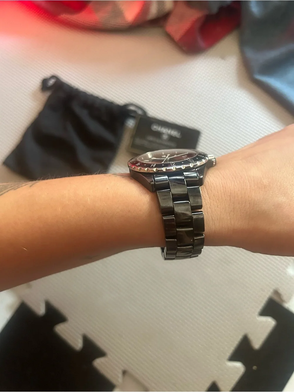 CHANEL J12 GMT Black Ceramic Stainless Steel Watch (Black)
